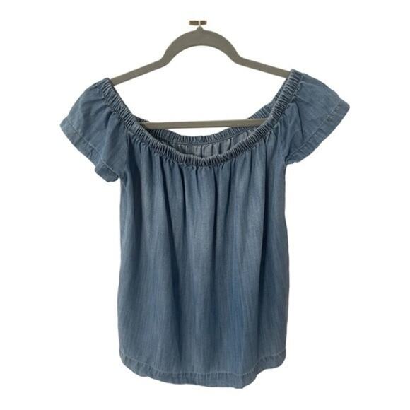 Cloth & Stone Denim Chambray 100% Tencel Off the Shoulder Blouse Top - Size XS - Picture 3 of 12
